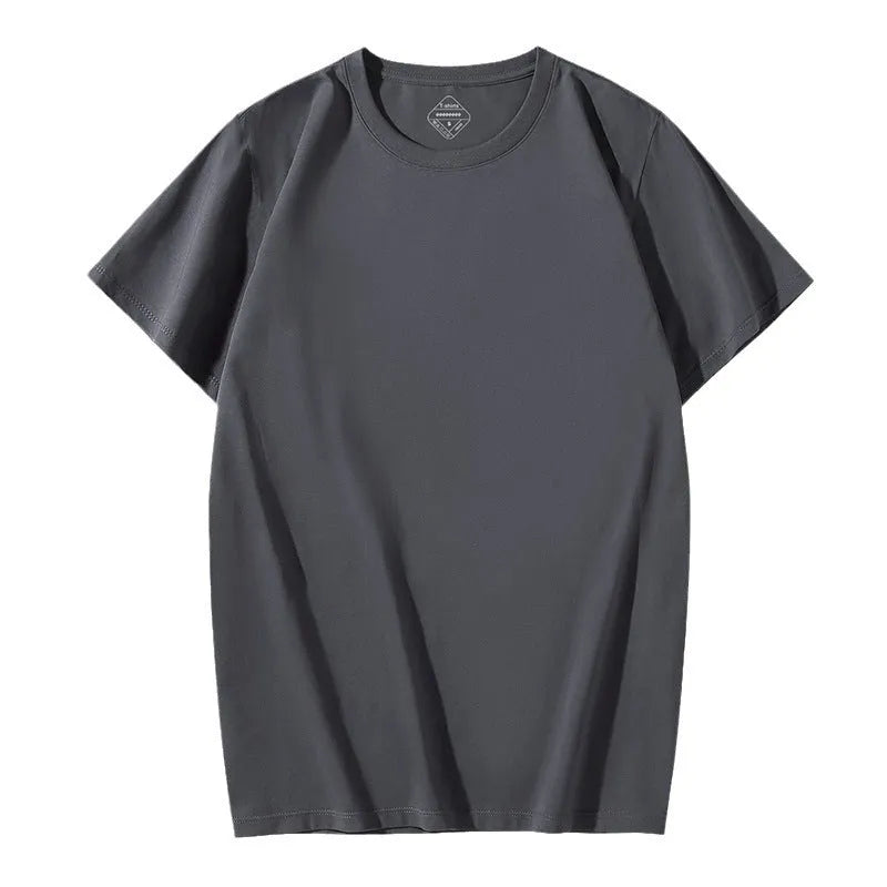 Men's short sleeve cotton blend t-shirt in multiple solid colours with loose fit casual style.