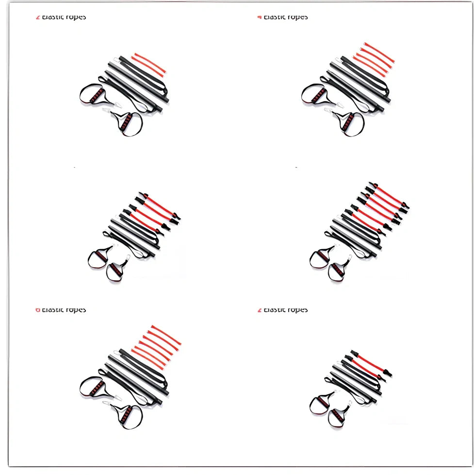 Body workout trainer bar with 100cm pole, adjustable emulsion resistance bands and rubber buckles for home strength exercises