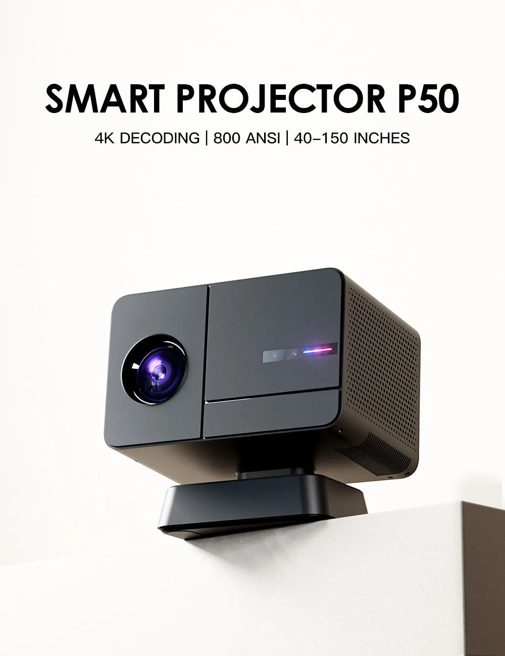 HD 1080p auto focus home projector in black with 400 ANSI brightness for living room use