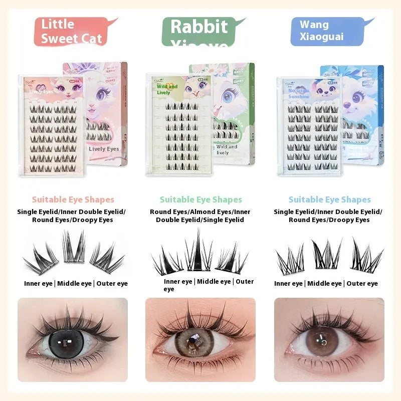 Glue-free self-adhesive false eyelashes in high-grade fibre with 0.07C thickness, shown in a natural style