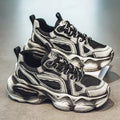 Men's black mesh platform sneakers with lace-up front and rubber sole for sports