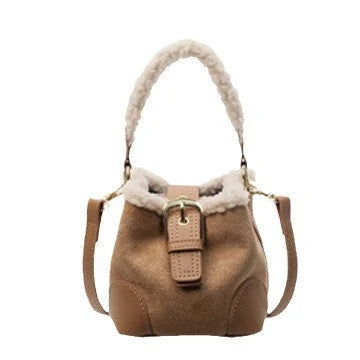 Retro plush crossbody bag for women in black, brown, coffee, and khaki