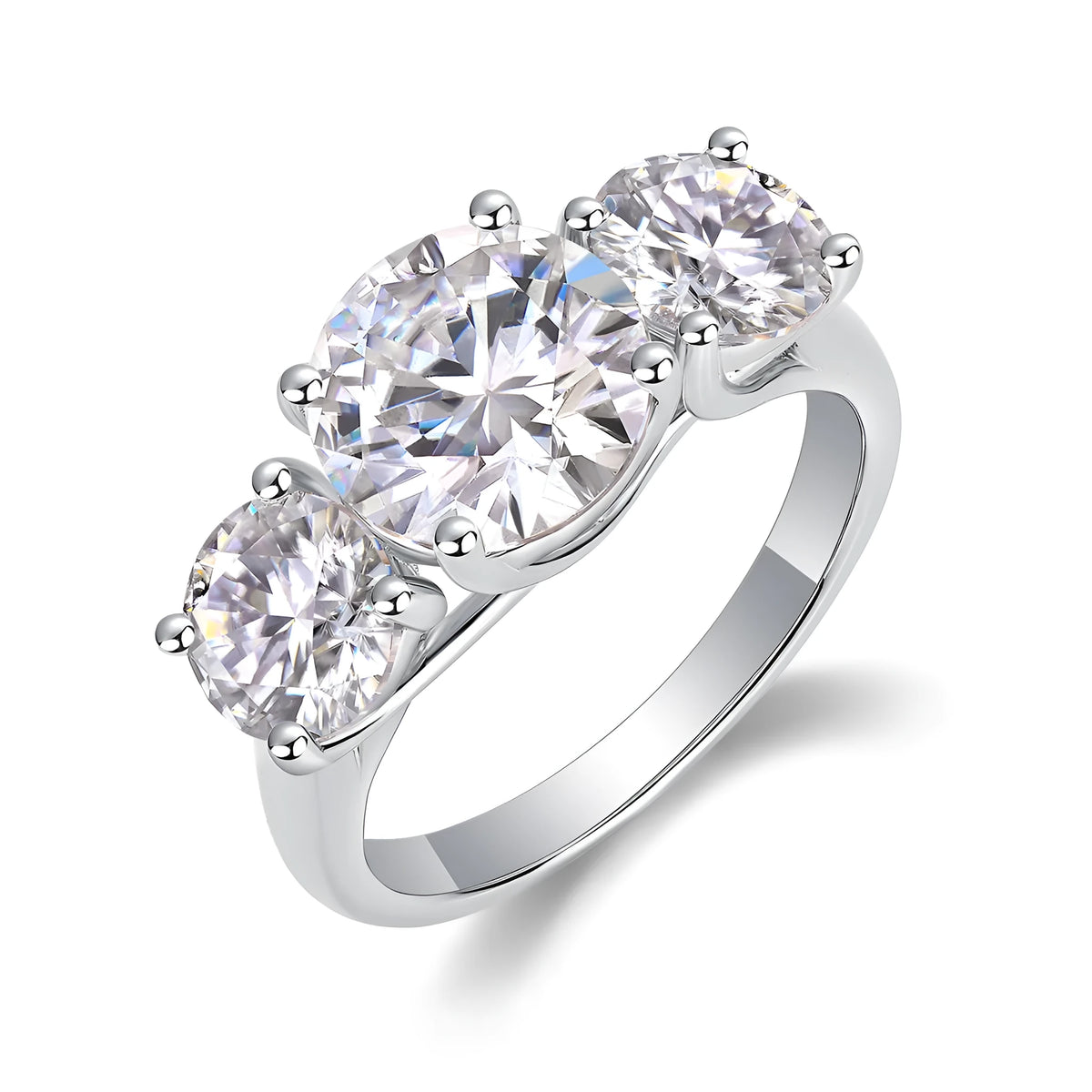 Three Lives Of Fortune wedding ring set with 3-carat moissanite in S925 silver platinum-plated on a white background