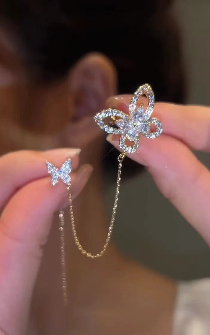 Hollow Butterfly Zircon Ladies Ear Clip Line Smart Stud Earrings with bow shape and zircon detailing