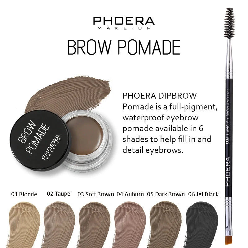 Phoera Eyebrow Cream with 6 shades and double-head brush for natural brow styling