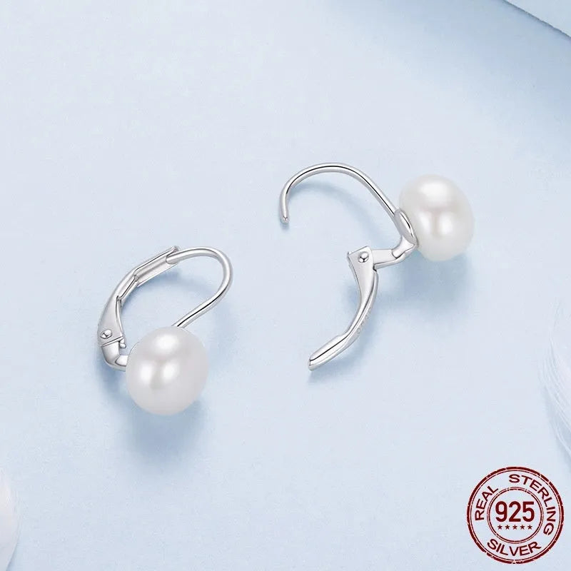 Pair of romantic pearl earrings made from S925 sterling silver with electroplated finish, BSE1214 colour