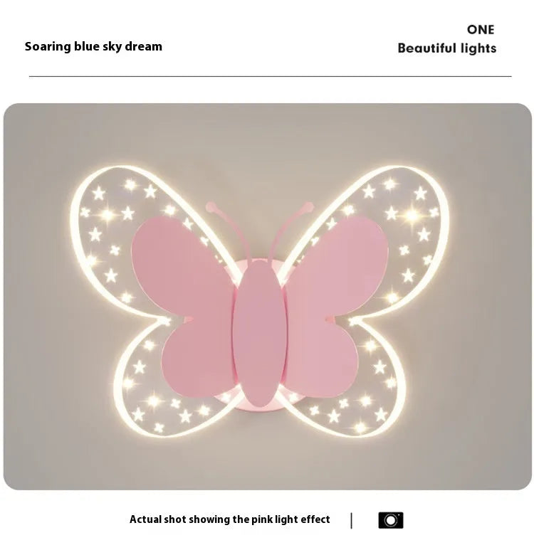 Creative cartoon butterfly acrylic wall lamp for children's bedroom in white and pink colour