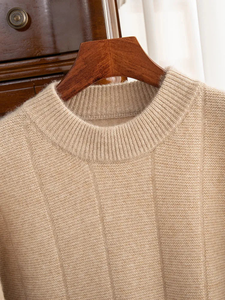 High Sense men's double thick cashmere sweater round neck long sleeve solid colour pullover winter casual