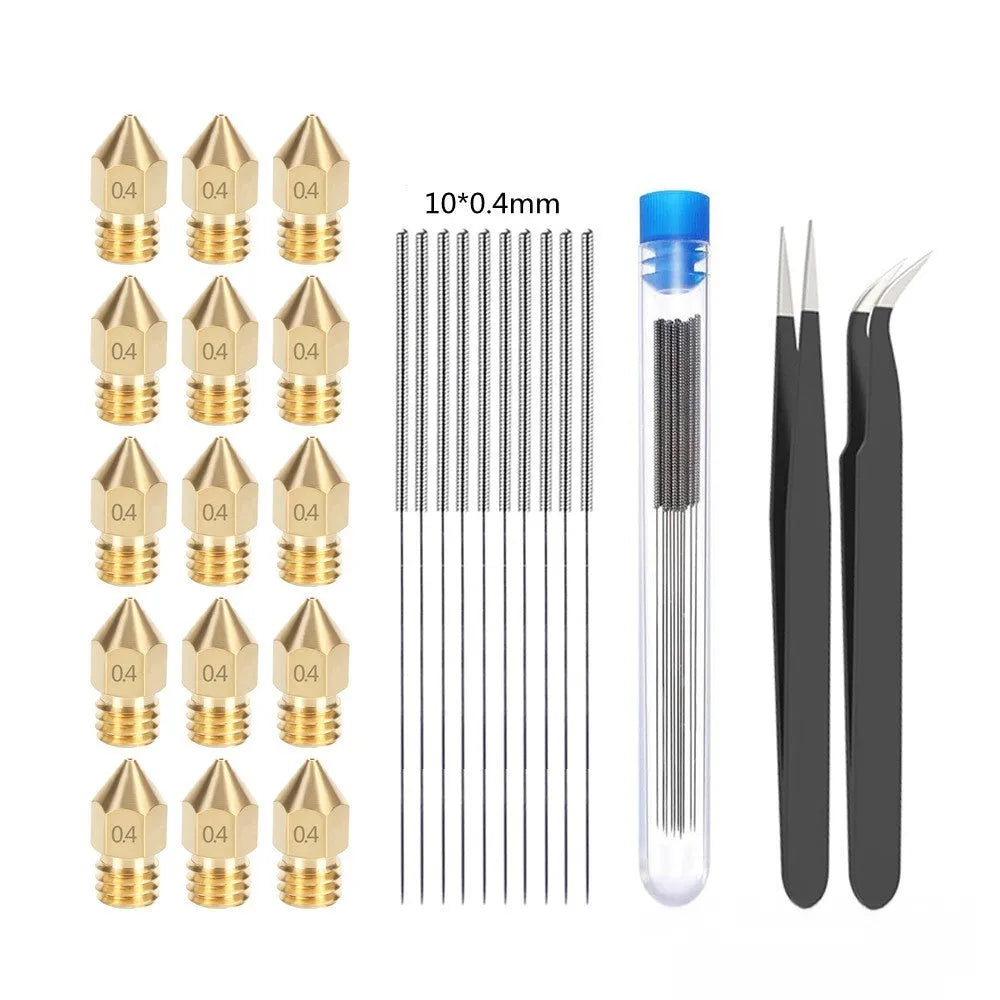 Brass MK8 3D printer nozzle and stainless steel cleaning pin kit for Ender 3