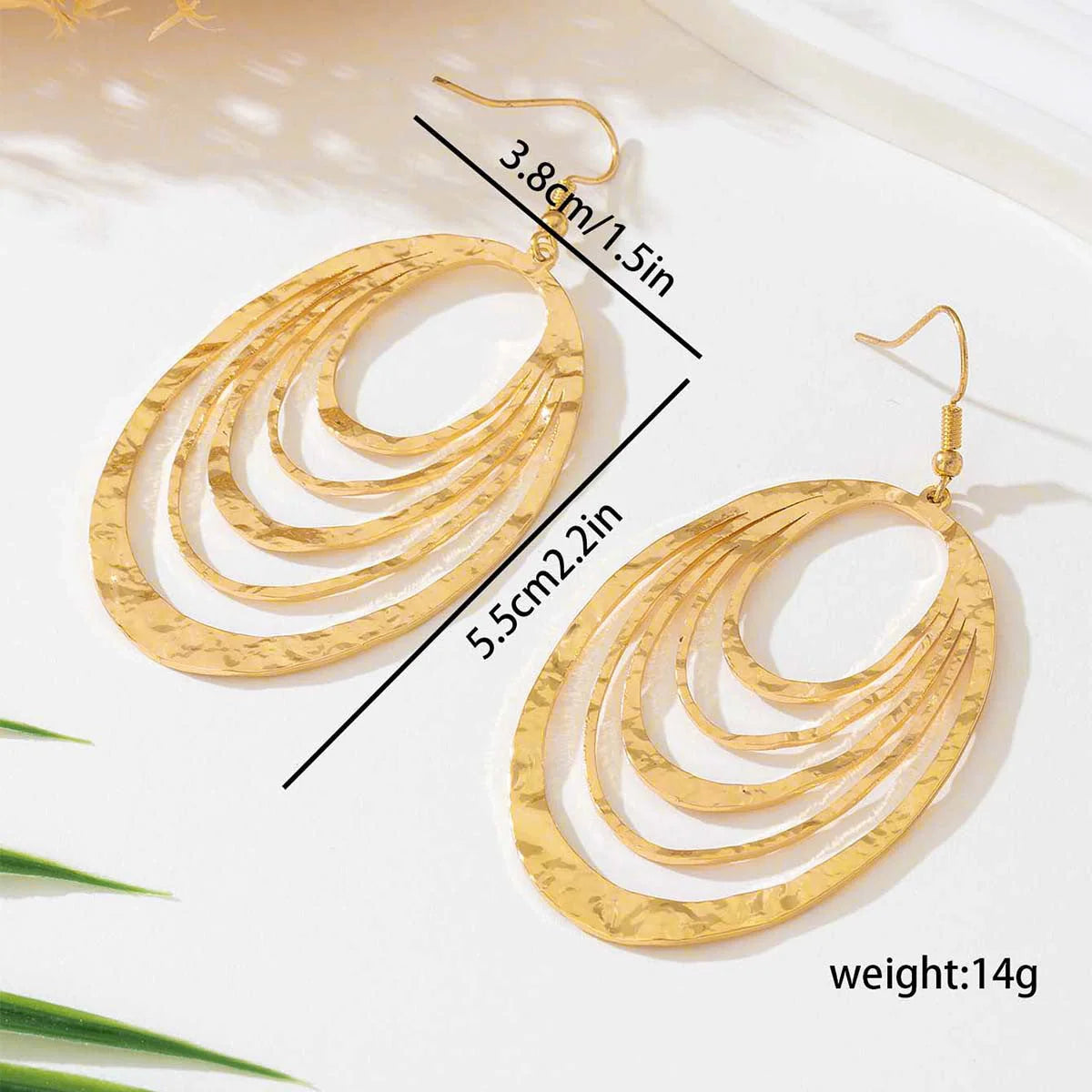 3 Layer Hollow Oval Gold-colour Stainless Steel Drop Earrings for women