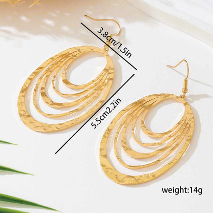 3 Layer Hollow Oval Gold-colour Stainless Steel Drop Earrings for women