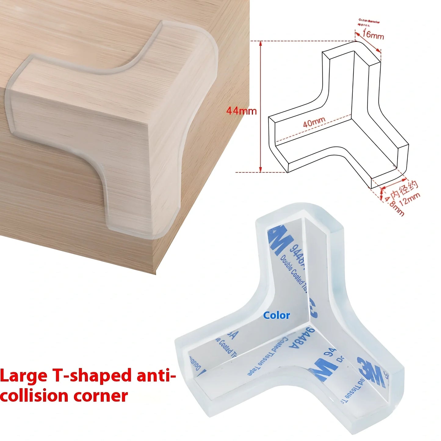 L-shaped baby silicone protective pad in soft PVC with 3M glue for table corner safety, thickened 2cm padding
