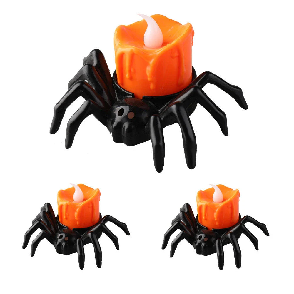 Spooky spider-themed battery-powered candle lights for Halloween decor