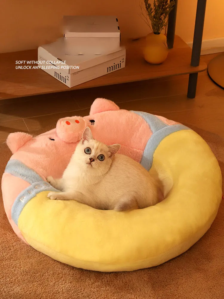Yellow felted fabric cat house mat bed measuring 56x56x13 cm for winter and all season use