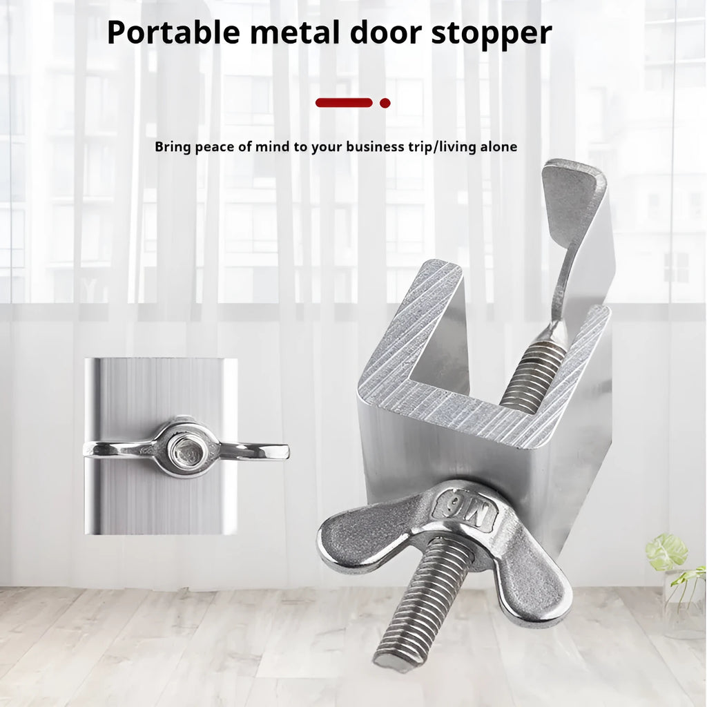 Portable stainless steel and aluminium alloy door stopper security lock for hotel travel