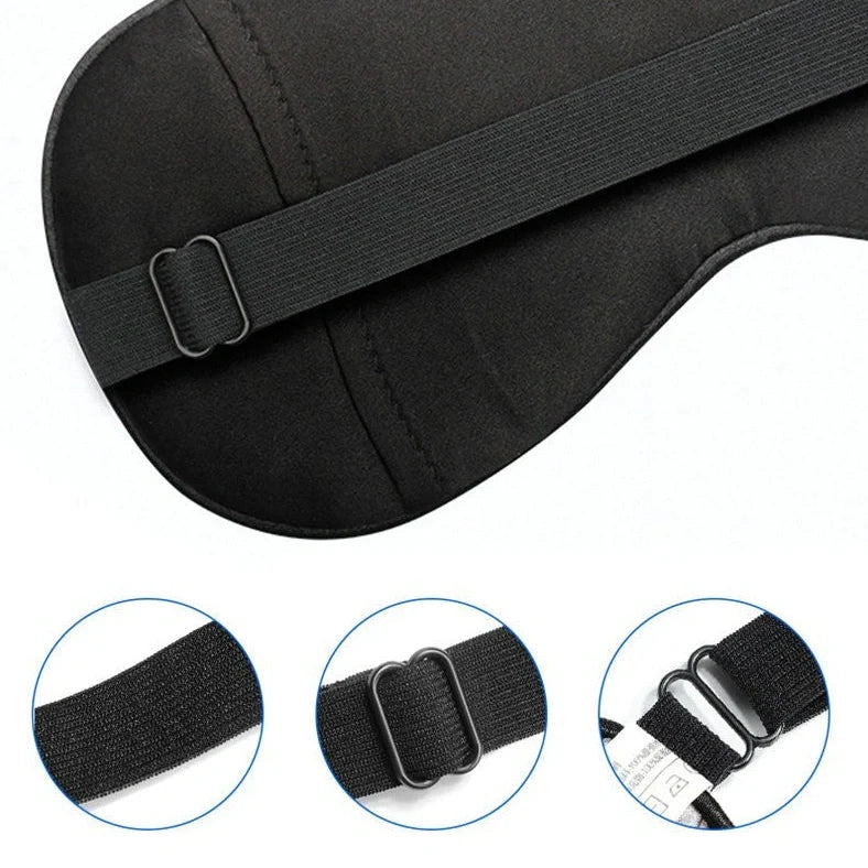 Silk eye mask with ice cube gel insert showing navy blue colour and adjustable strap