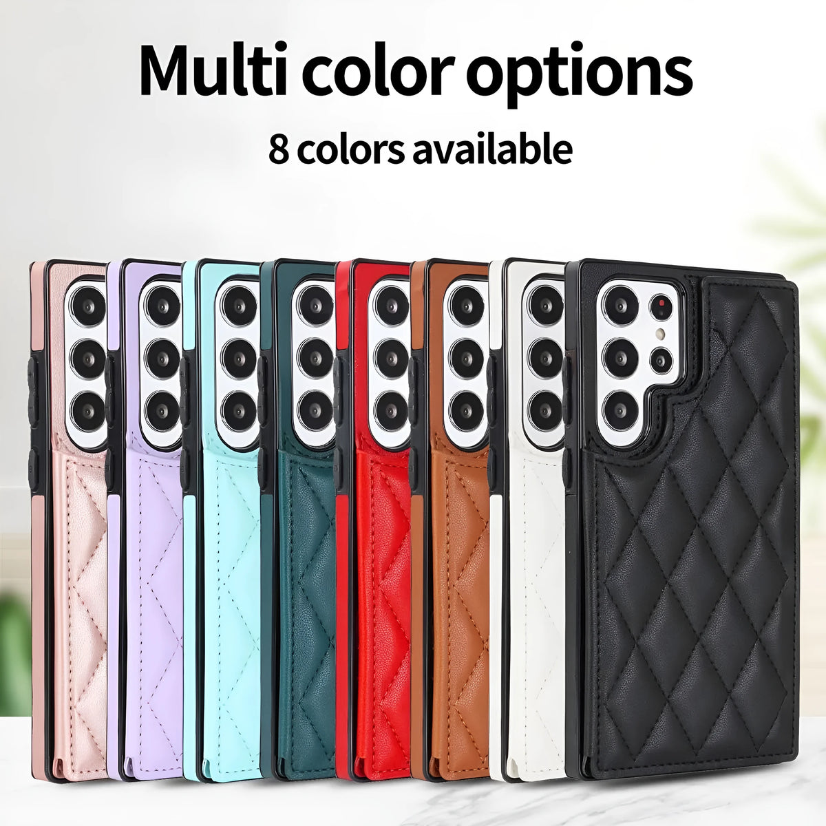 Plaid double buckle phone case for Samsung with card slot and stand in black