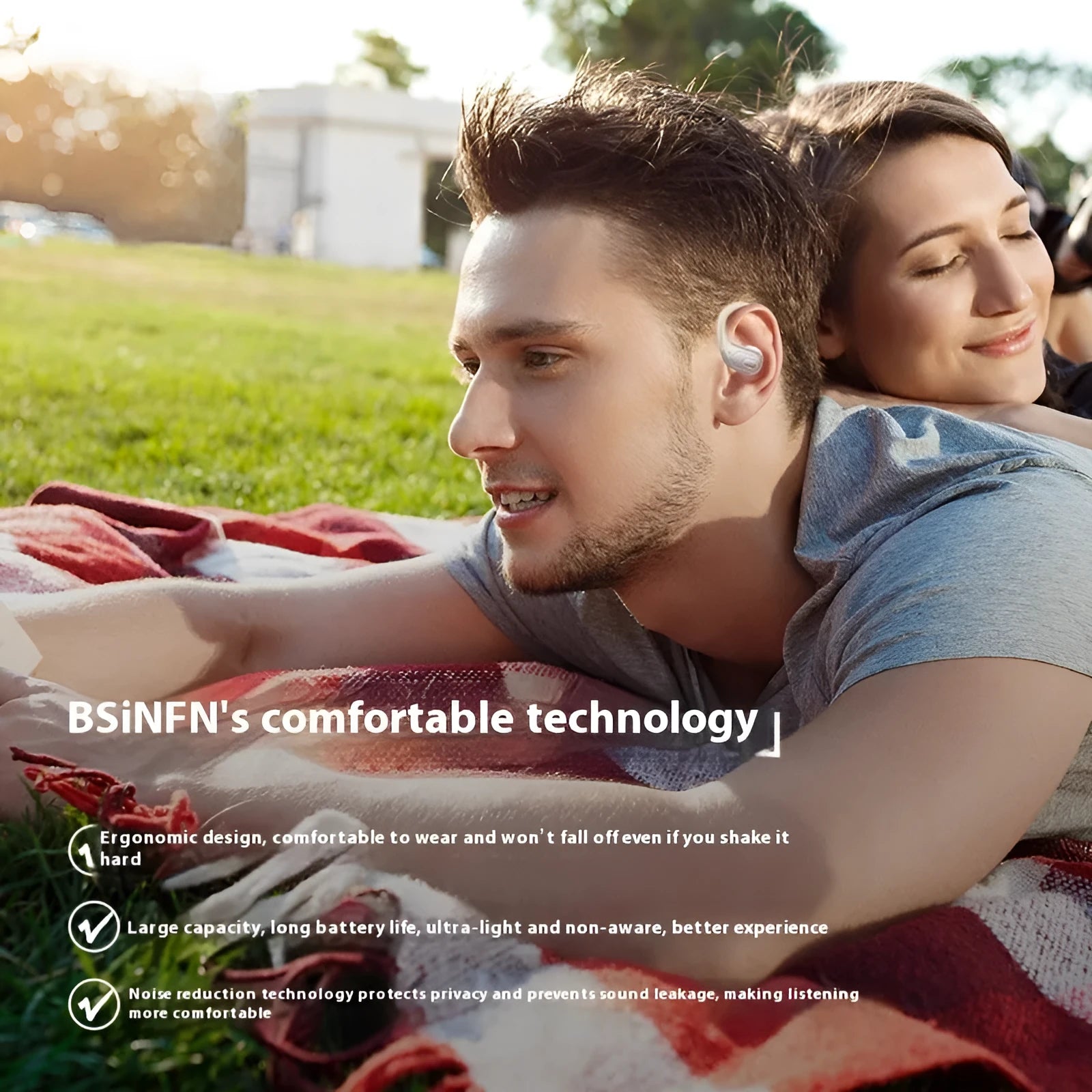 Wireless ear hook headset in black with digital display, stereo noise reduction, sports waterproof design