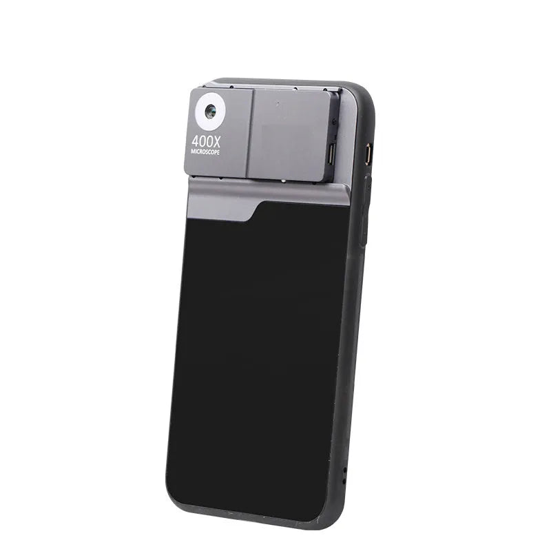 400X mobile phone microscope lens with aluminium alloy and black silver finish for iPhone compatibility