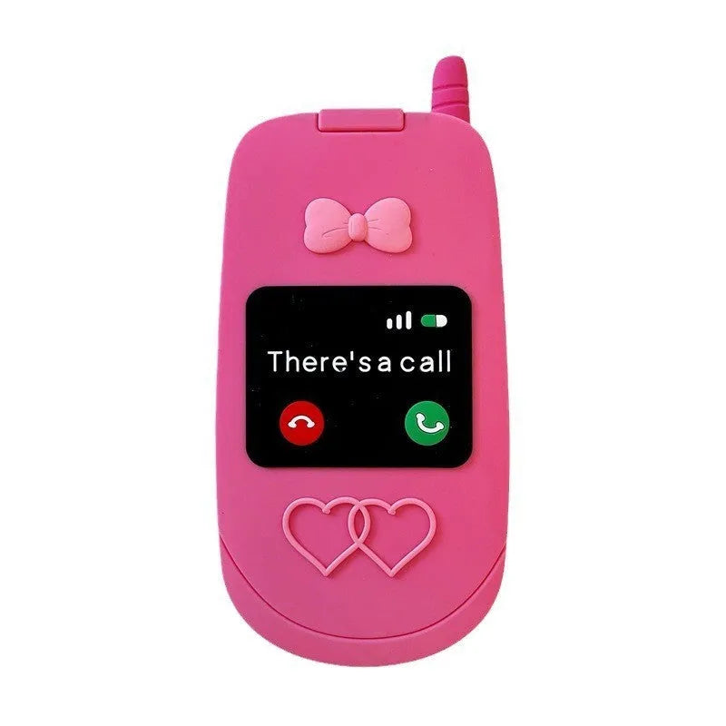 Light pink silicone flip phone case with a built-in mirror, shown next to a rose red version.