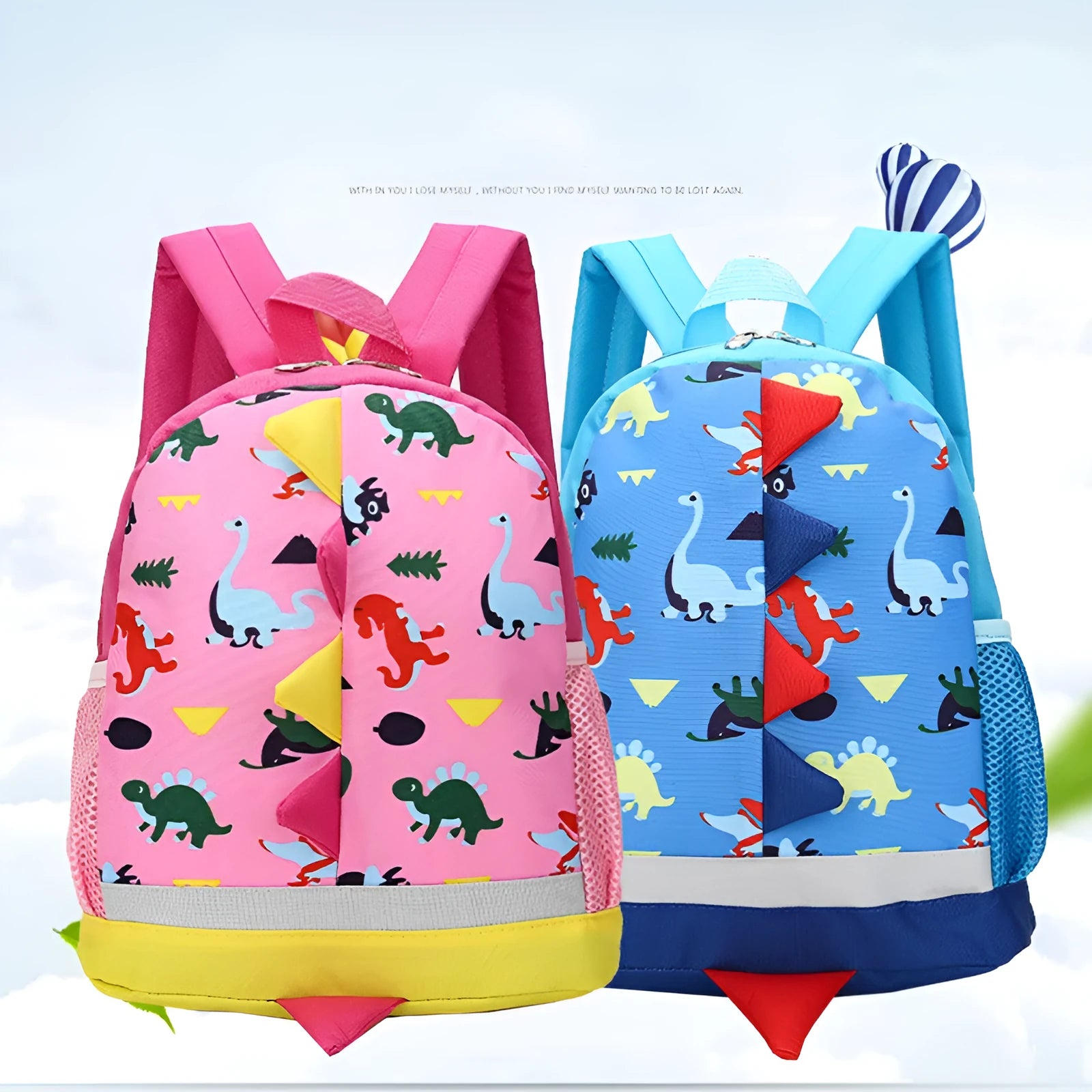 Cartoon dinosaur children backpack in nylon with double straps, available in four colours