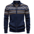 Men's cotton knitted zipper jacket in slim fit, available in army green, dark blue, and apricot colours