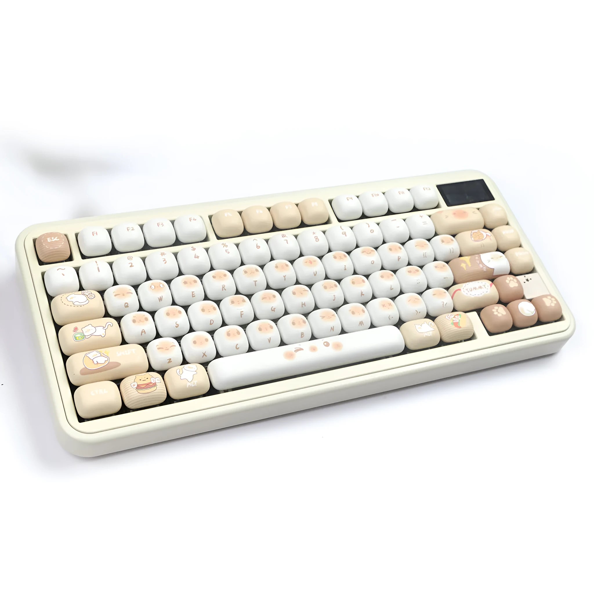 PBT mechanical keyboard keycap set with steampunk cat designs and 7u spacebar