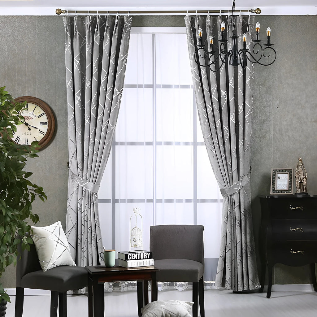Modern minimalist chenille blackout curtain panel in neutral colour for living room