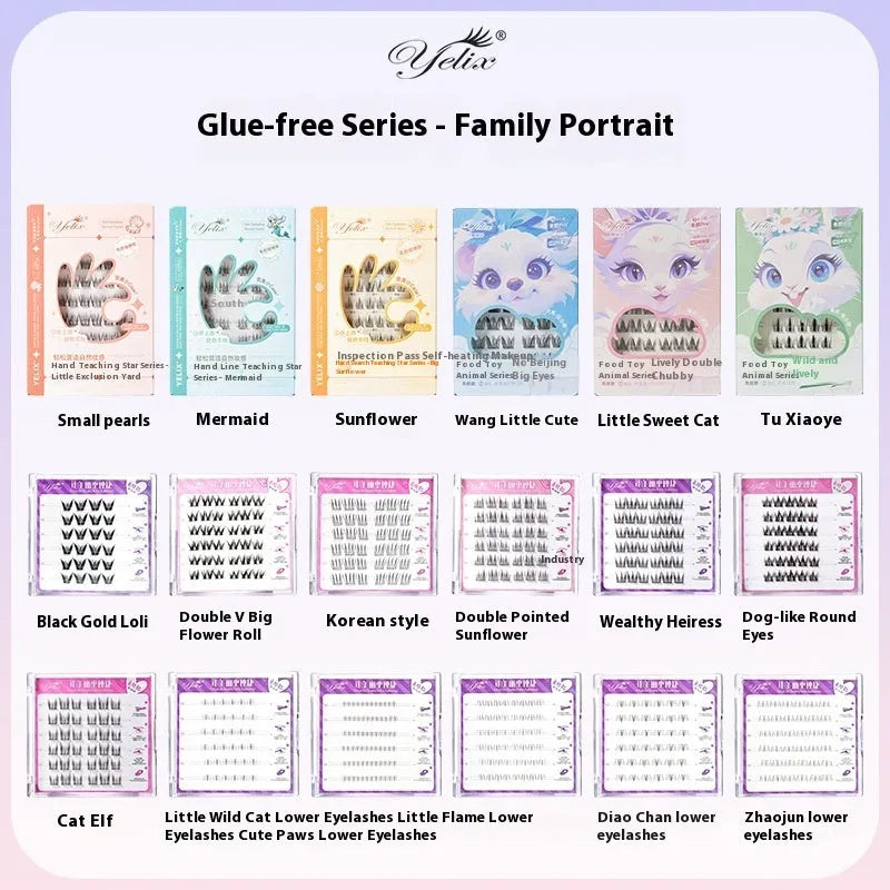 Glue-free self-adhesive false eyelashes in high-grade fibre with 0.07C thickness, shown in a natural style