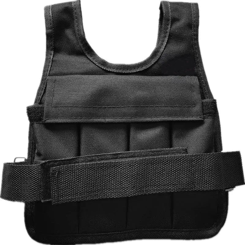 Children's adjustable sand vest with weight pockets showing height ranges 80-160cm and load options 2kg to 8kg