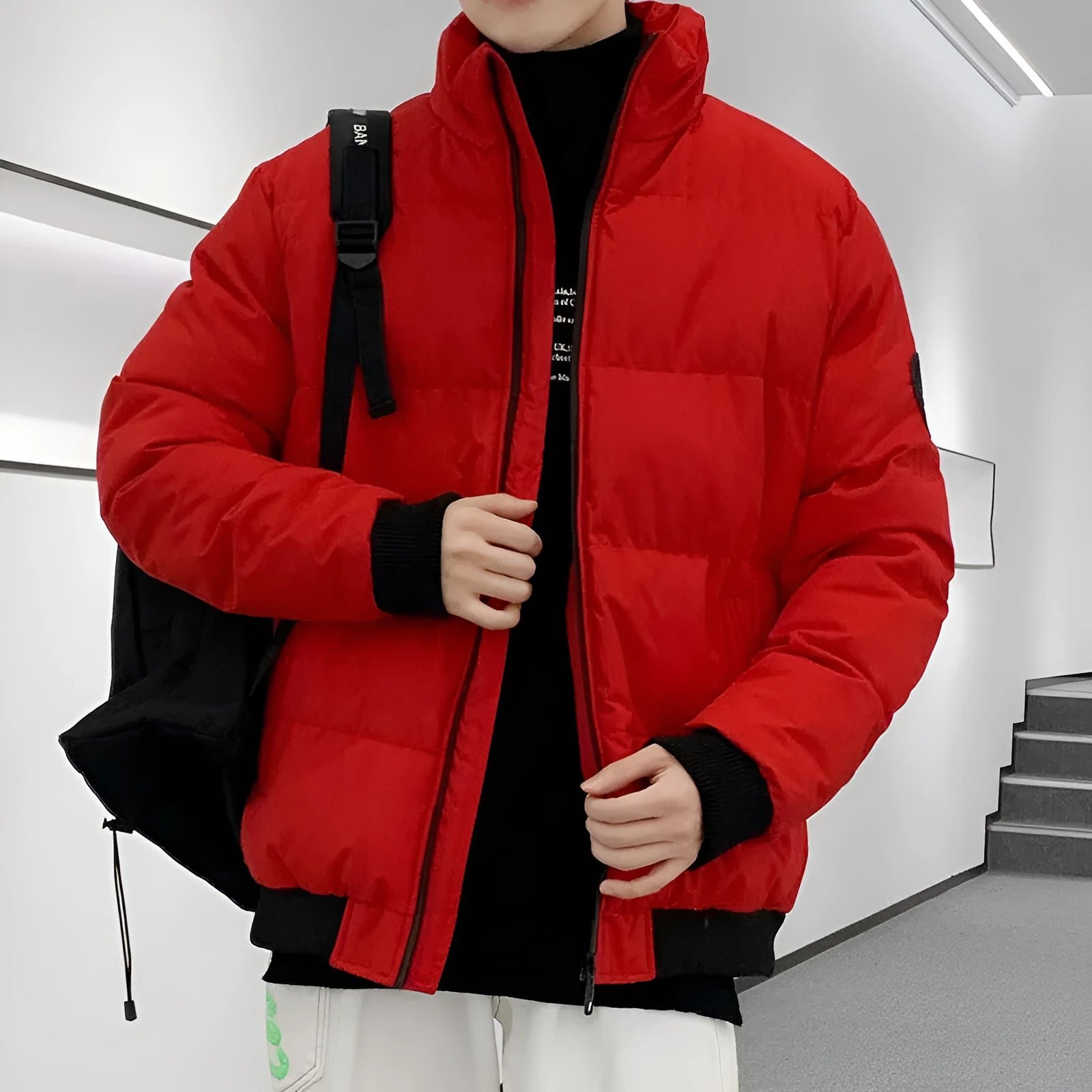 Thick cotton-padded jacket for men, loose cardigan style, in four colours including black and khaki, sizes M to 5XL