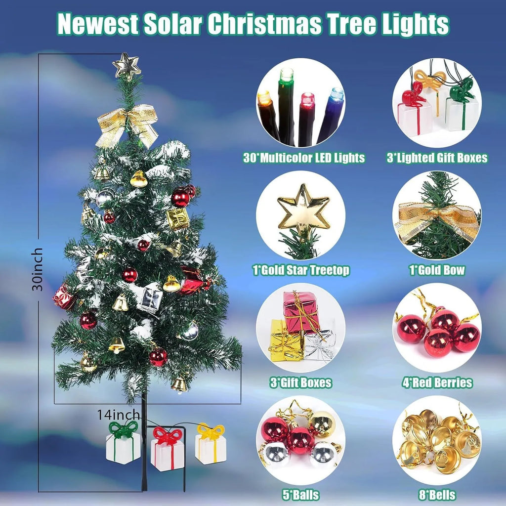 Solar Christmas tree LED decorative light with stainless steel frame and IP66 rating for outdoor garden use