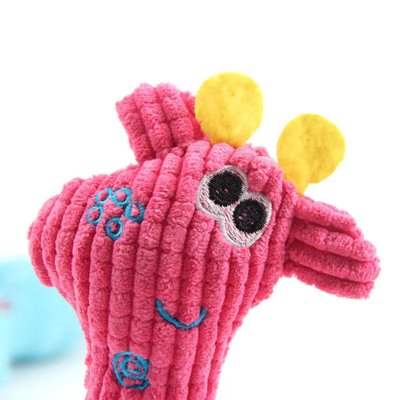 Blue deer-shaped plush dog toy with corn grain texture and soft stuffing