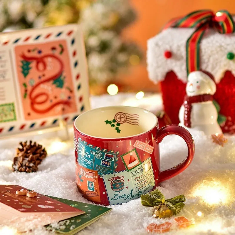 Winter gift ceramic mug 400ml cylindrical shape high temperature resistant microwave safe