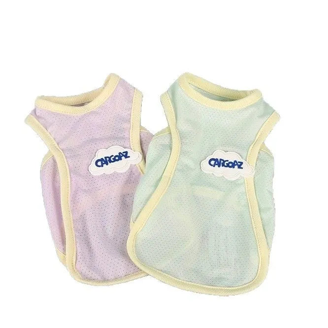 Grass green lightweight polyester vest for a cat on a white background.