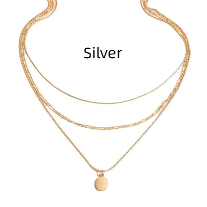 Vintage Geometric Metal Oval Pendant Necklace in gold and silver options