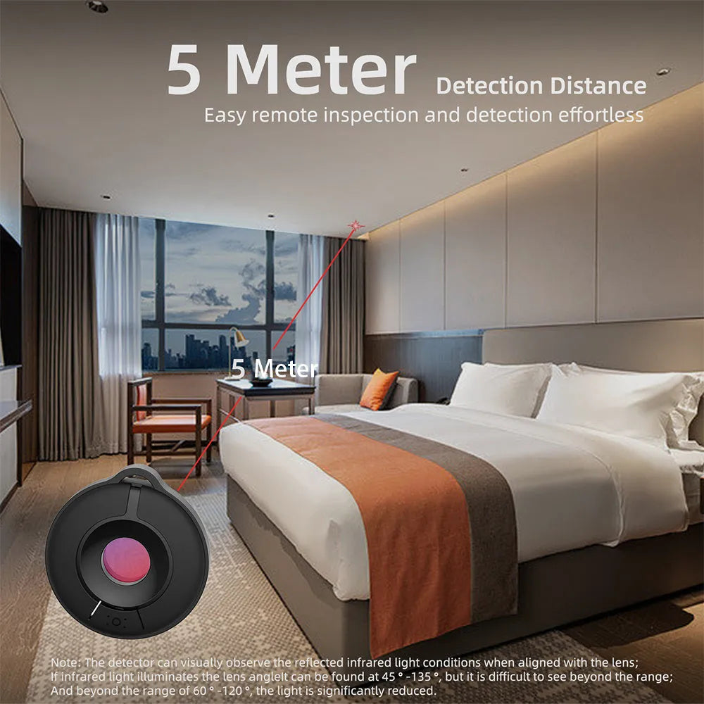 Compact S600 coloured camera detector for infrared hidden camera detection with a 5-metre range.