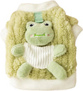 Green fluffy frog pet hoodie for small and medium dogs and cats with white trim and D-ring