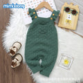 Infant solid colour flounced sleeve sling romper jumpsuit in knitted polyester double breasted design