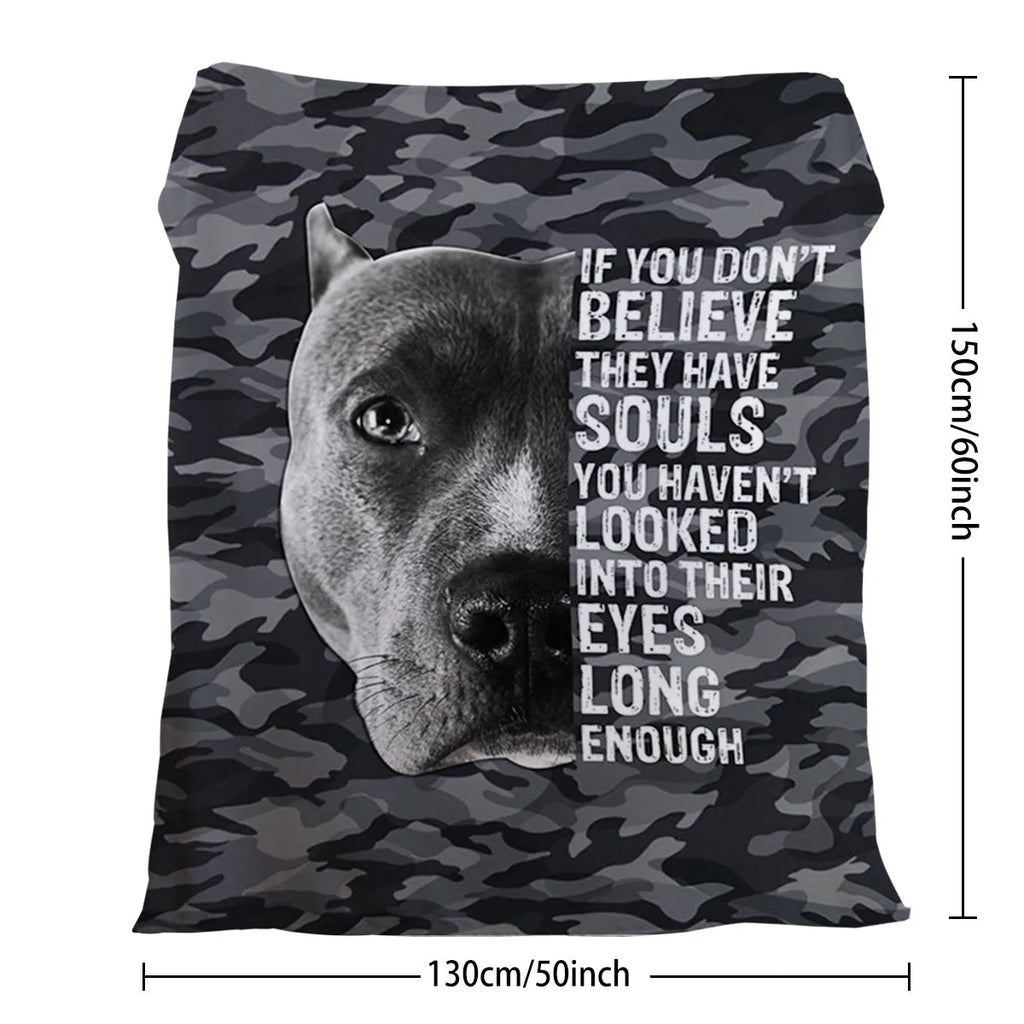 Flannel black background dog pet theme soft printed blanket folded on a sofa