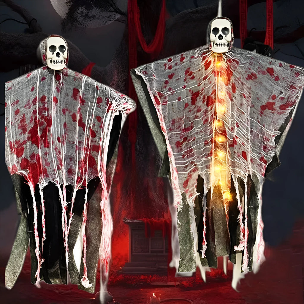 Plastic luminous skull hanging ghost Halloween decoration with blood-dyed colour finish