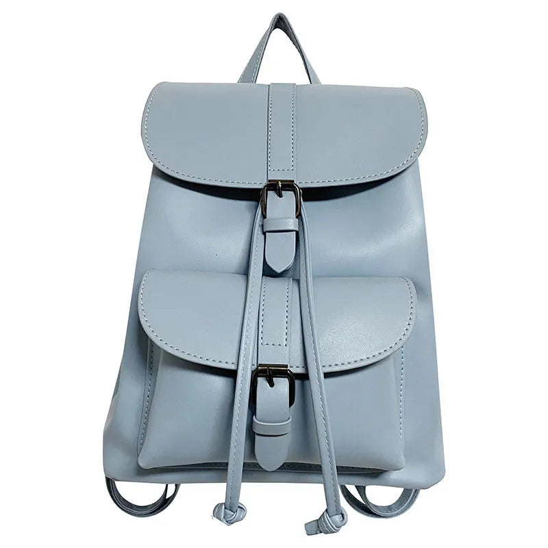 Retro college style female small bag in khaki, PU material, bucket clamshell shape with multiple internal pockets