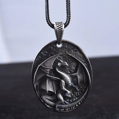 Men's Western Dragon Pendant Necklace in titanium steel with pure tin pendant