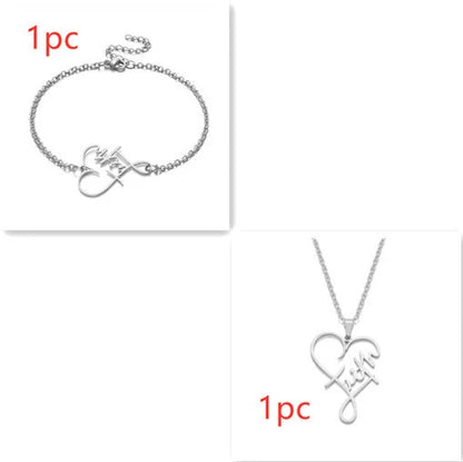 Stainless steel Heart of Faith Pendant Necklace with adjustable 55cm chain