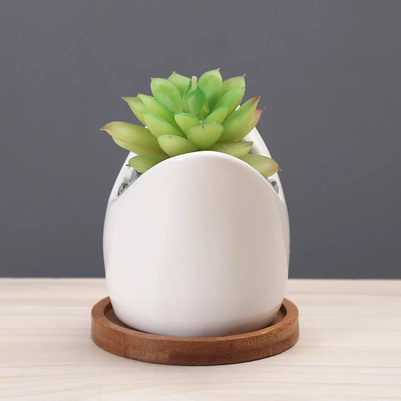 Creative cartoon ceramic succulent pot with drainage hole for small plants