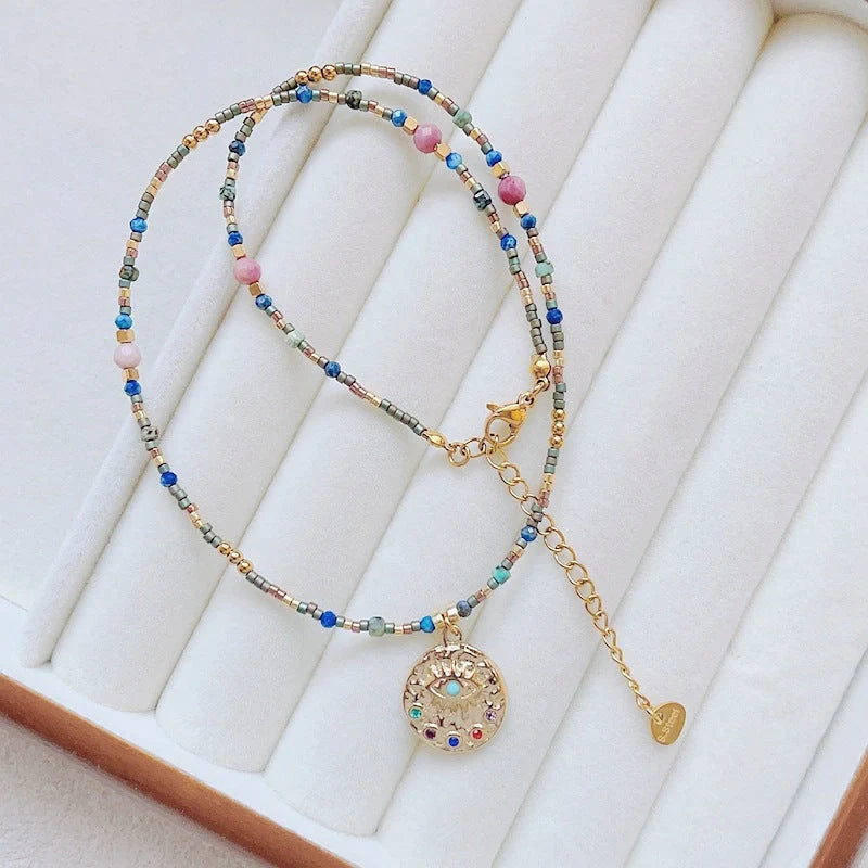 Geometric Maillard colour necklace for women with titanium steel chain and unique pendant options