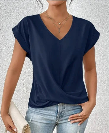 Women's summer casual short-sleeve T-shirt with unique irregular knot design in various colours