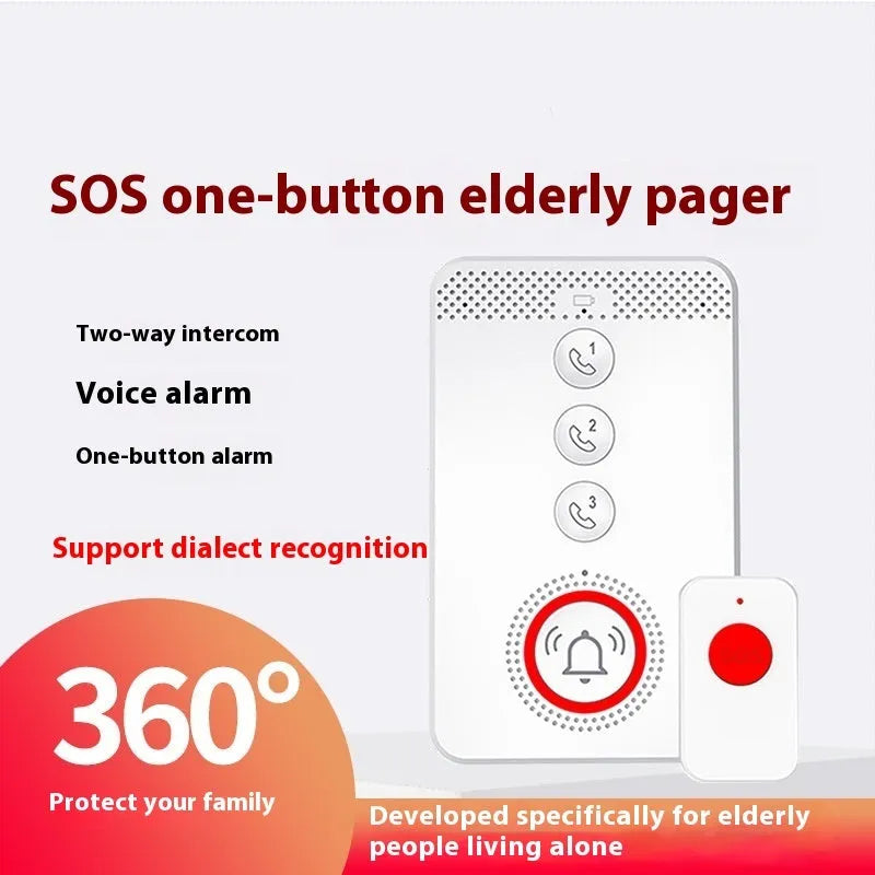 White emergency alert device with buzzer unit and three wireless emergency buttons for elderly care