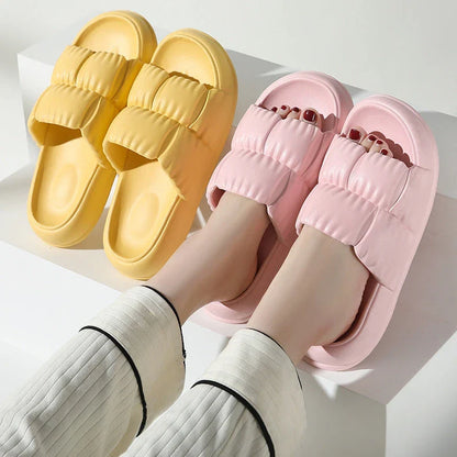 Plush Bathroom Slides in various colors and designs, featuring a soft, comfortable EVA sole and breathable upper material.