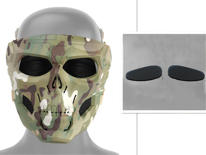 Black skull horror helmet mask 19x18cm with transparent PC goggles and adjustable bands for airsoft protection